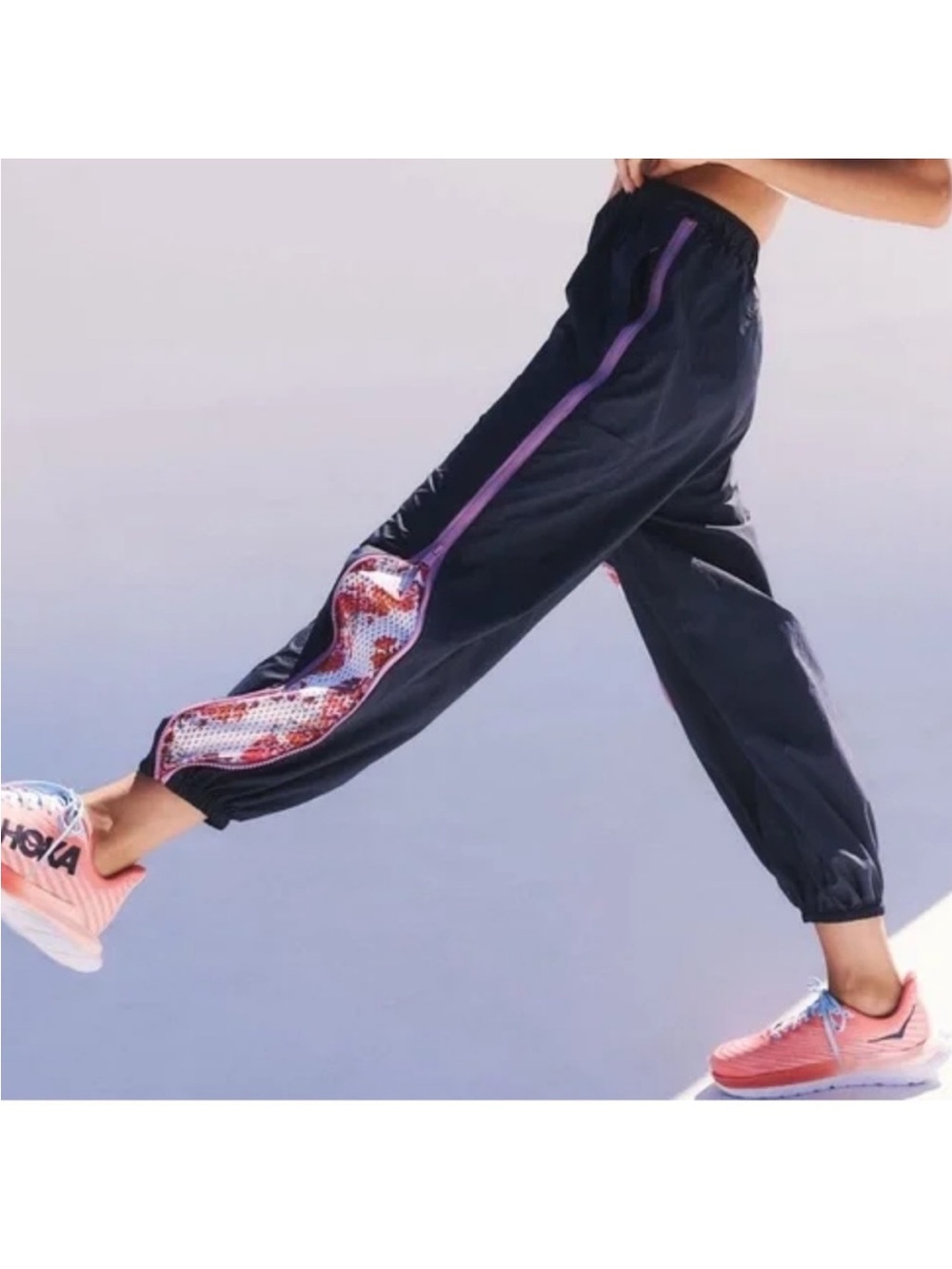 EUC Free People Three Pointer Track Pants Navy w/ Pockets Floral Zippered Legs S
